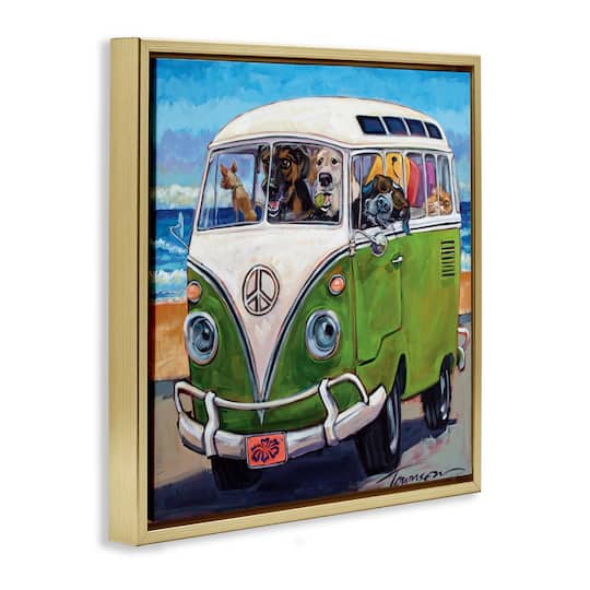 Stupell Industries Dogs Driving Retro Van Floater Framed Art